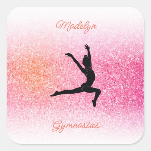 Gymnastics Girl in Gymnast Leotard Pink Tangerine Square Sticker