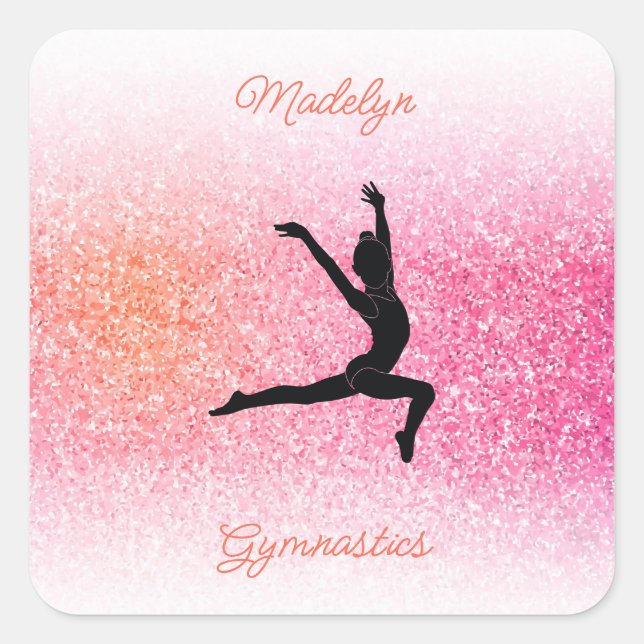 Gymnastics Girl in Gymnast Leotard Pink Tangerine Square Sticker (Front)
