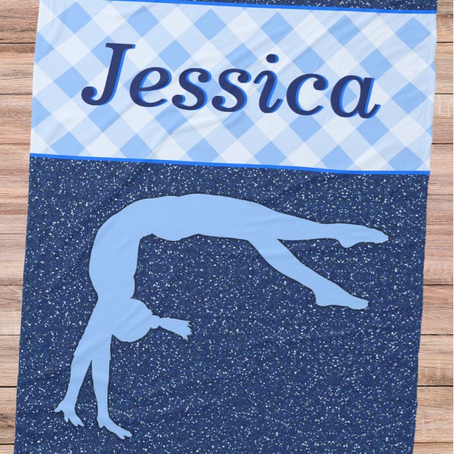 Gymnastics Girl Light Blue Dark Blue Fleece Blanket (Creator Uploaded)