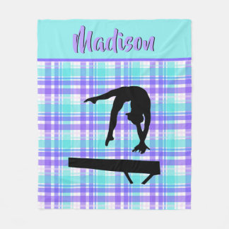 Gymnastics Girl Lilac Purple and Aqua Personalized Fleece Blanket