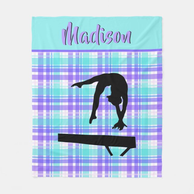 Gymnastics Girl Lilac Purple and Aqua Personalized Fleece Blanket (Front)