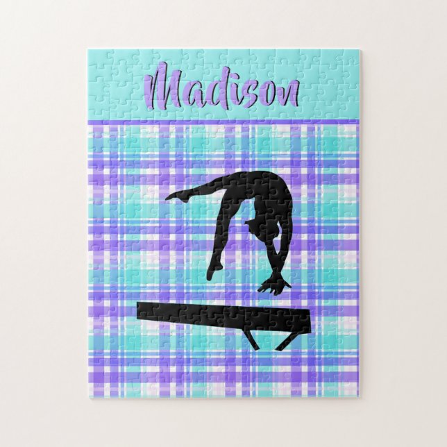 Gymnastics Girl Lilac Purple and Aqua Personalized Jigsaw Puzzle (Vertical)