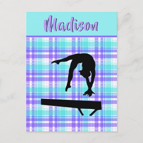 Gymnastics Girl Lilac Purple and Aqua Personalized Postcard