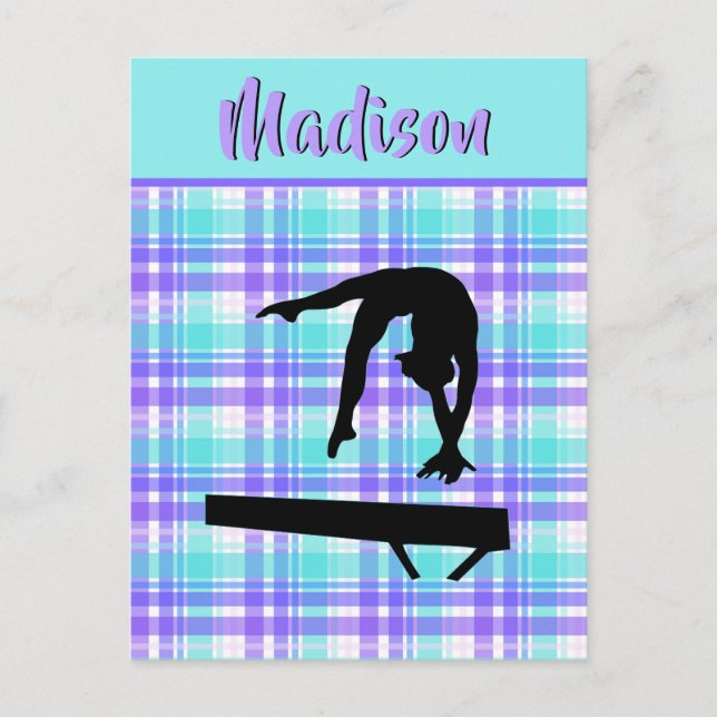 Gymnastics Girl Lilac Purple and Aqua Personalized Postcard (Front)