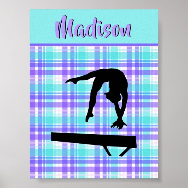 Gymnastics Girl Lilac Purple and Aqua Personalized Poster (Front)