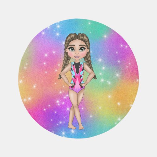 Gymnastics Girl on a Rainbow  Star Rug for Girls