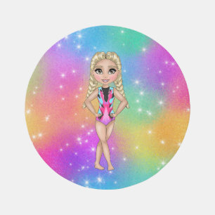 Gymnastics Girl on a Rainbow & Star Rug for Girl's