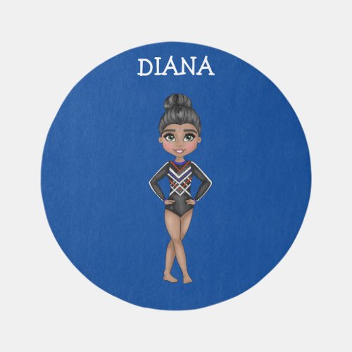 Gymnastics Girl on a  Round Rug for kids in Blue