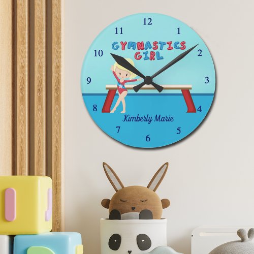 Gymnastics Girl Pretty Custom Gymnast Kids Room Round Clock