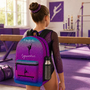 Gymnastics Girl Purple Blue Ombre Printed Backpack