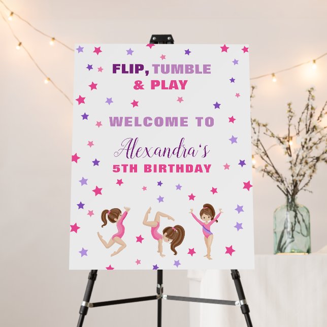 Gymnastics Girl Stars Birthday Party Foam Board (In Situ (Stand))