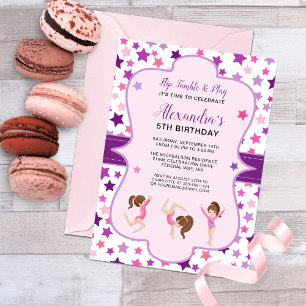 Gymnastics Girl Stars Birthday Party Invitation