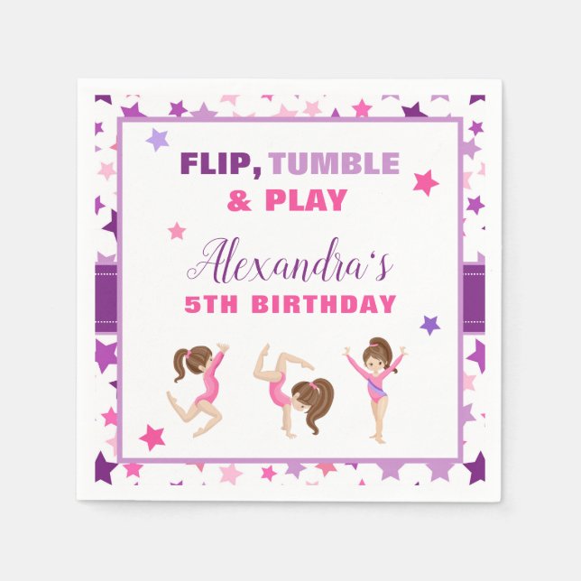 Gymnastics Girl Stars Birthday Party Napkins (Front)