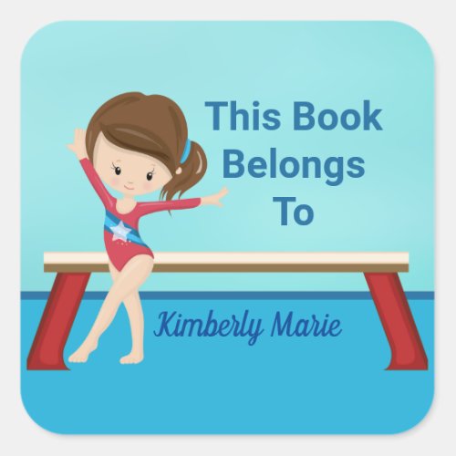 Gymnastics Girl This Book Belongs To Custom Kids Square Sticker