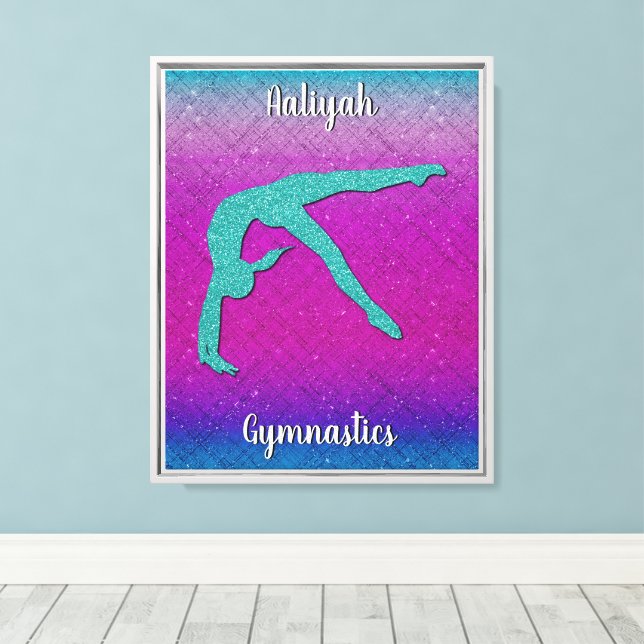 Gymnastics Girl Turquoise Magenta Ombre Canvas Print (Insitu(Wood Floor))