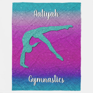Gymnastics Girl Turquoise Magenta Ombre Fleece Blanket