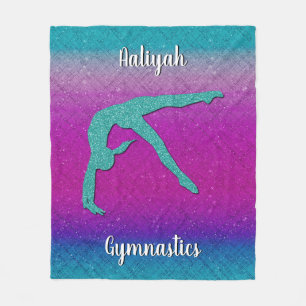 Gymnastics Girl Turquoise Magenta Ombre Fleece Blanket