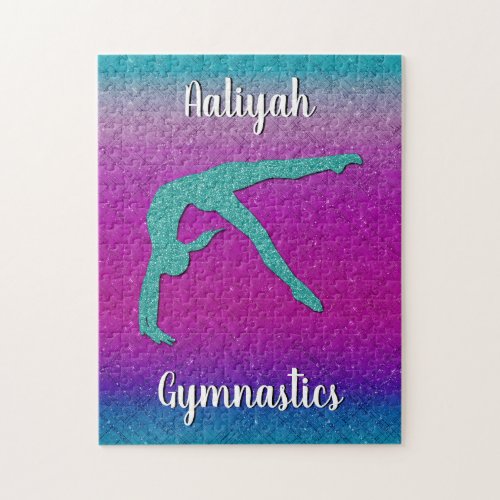 Gymnastics Girl Turquoise Magenta Ombre Jigsaw Puzzle