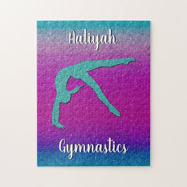 Gymnastics Girl Turquoise Magenta Ombre Jigsaw Puzzle (Vertical)