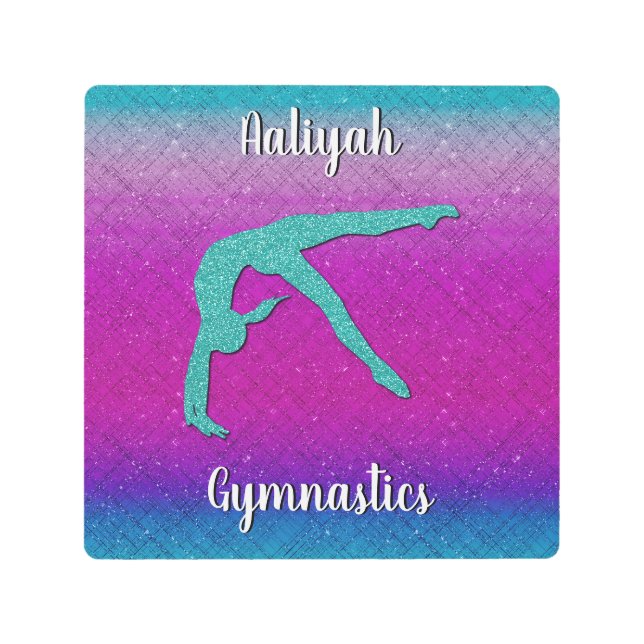 Gymnastics Girl Turquoise Magenta Ombre Metal Print (Front)