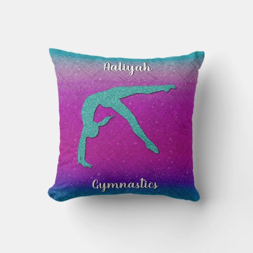 Gymnastics Girl Turquoise Magenta Ombre Throw Pillow