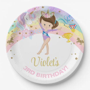 Gymnastics girl & Unicorn birthday paper plates. Plates
