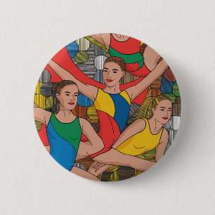 Gymnastics Girls Acro Dancers colorful pattern Button