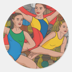 Gymnastics Girls Acro Dancers colorful pattern Classic Round Sticker