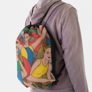 Gymnastics Girls Acro Dancers colorful pattern Drawstring Bag