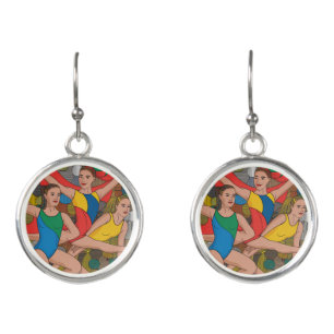 Gymnastics Girls Acro Dancers colorful pattern Earrings