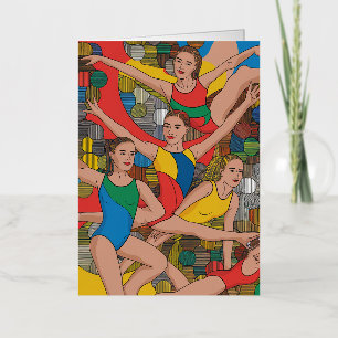 Gymnastics Girls Acro Dancers colorful pattern Foil Greeting Card