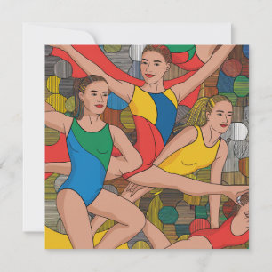 Gymnastics Girls Acro Dancers colorful pattern Invitation