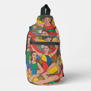 Gymnastics Girls Acro Dancers colorful pattern Sling Bag
