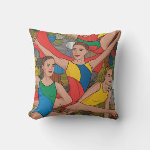 Gymnastics Girls Acro Dancers colorful pattern Throw Pillow