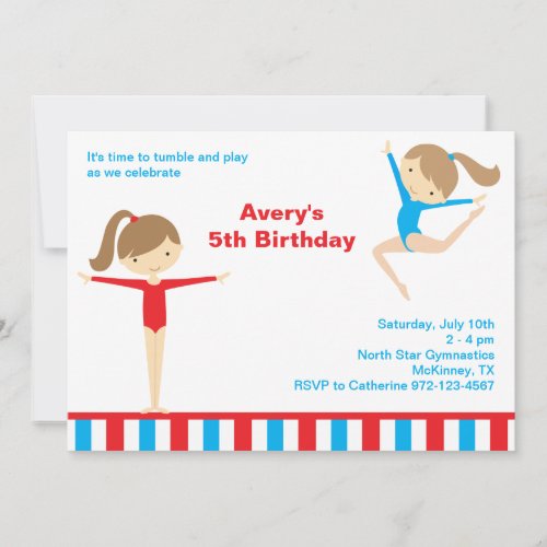 Gymnastics Girls Birthday Party Invitation