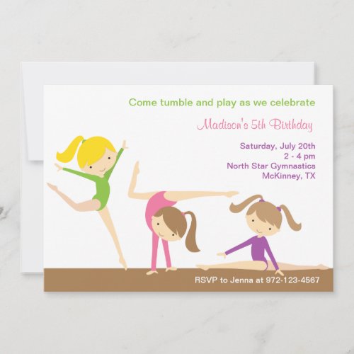 Gymnastics Girls Birthday Party Invitation