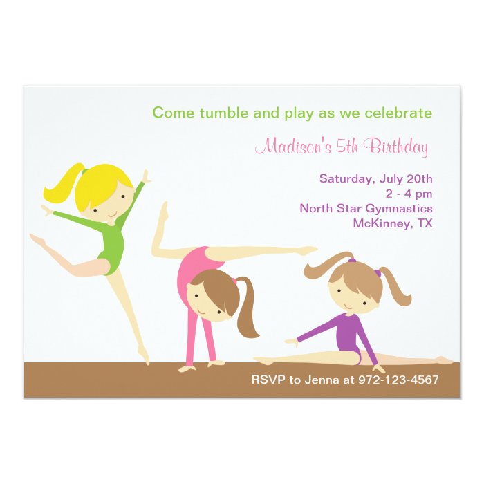 Gymnastics Girls Birthday Party Invitation | Zazzle