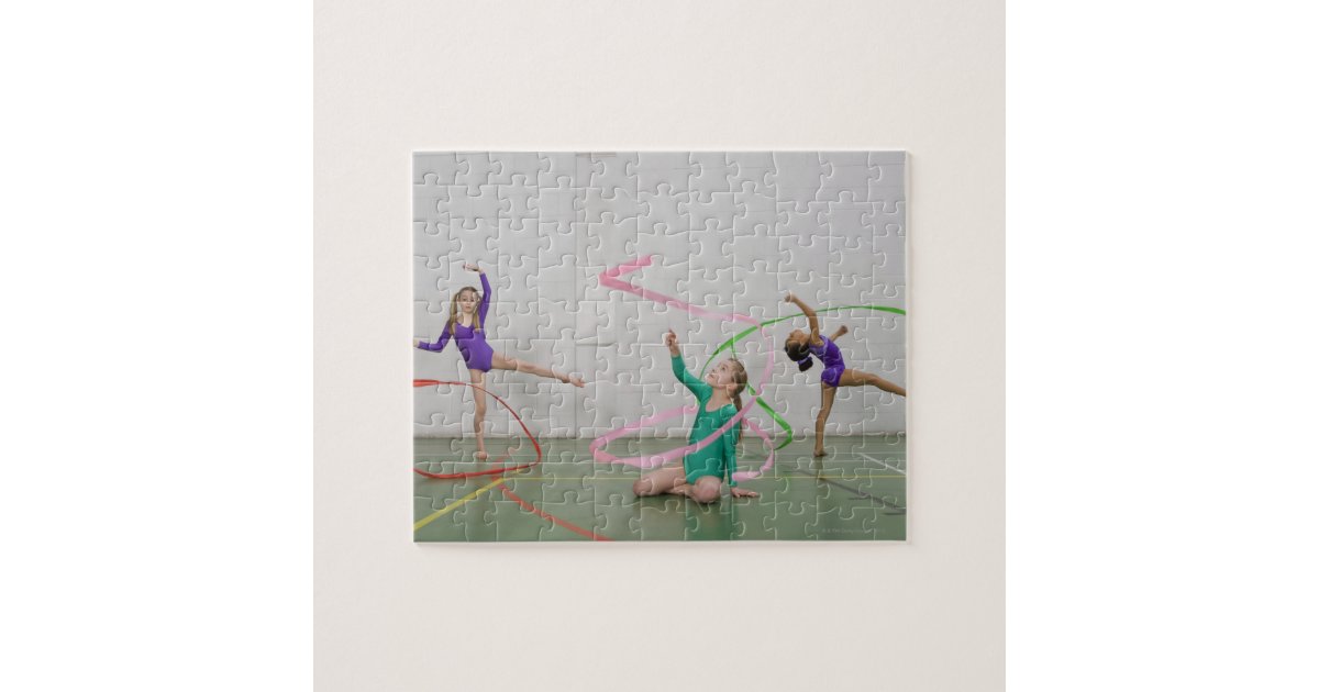 Gymnastics girls dancing with ribbons jigsaw puzzle Zazzle