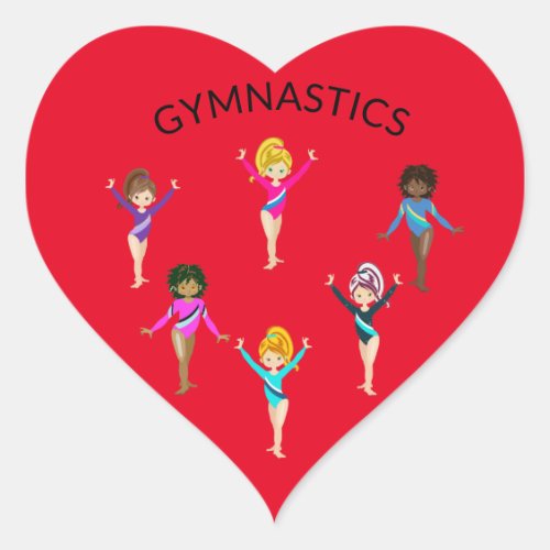 Gymnastics girls heart stickers with 6 gymnast