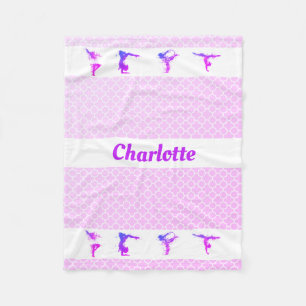 Gymnastics Girls Name Purple Pink Quatrefoil Fleece Blanket