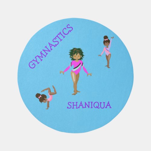 Gymnastics Girls on a blue personalized Round Rug