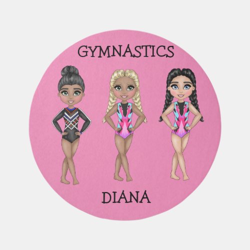 Gymnastics Girls on a  Round Rug for kids in Blue