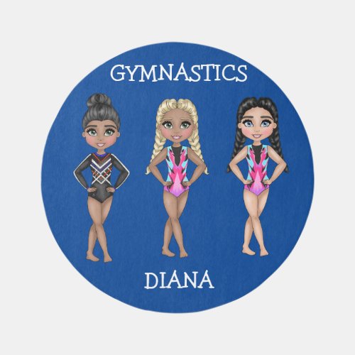 Gymnastics Girls on a  Round Rug for kids in Blue