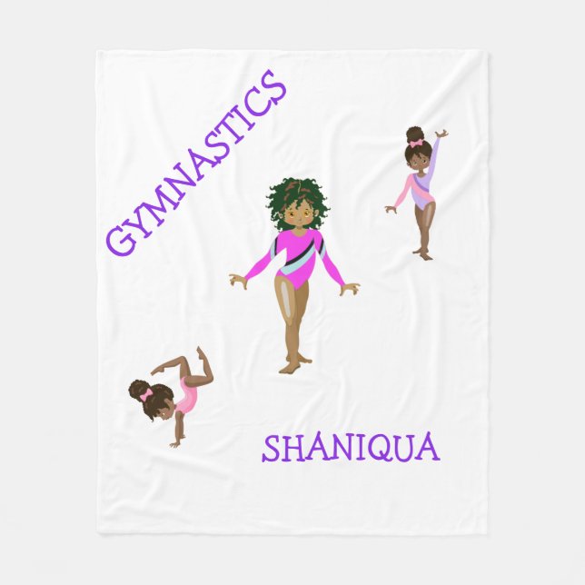 Gymnastics Girl's on a  WHITE personalized  Fleece Blanket (Front)