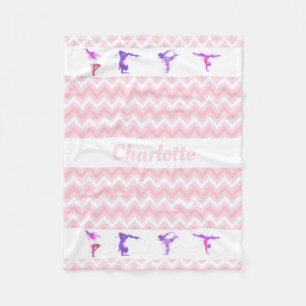 Gymnastics Girls Personalized Name Pink Chevrons Fleece Blanket