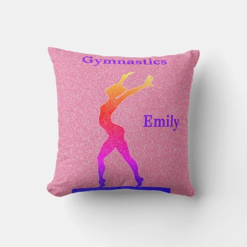 Gymnastics Girls Pink Glitter Throw Pillow