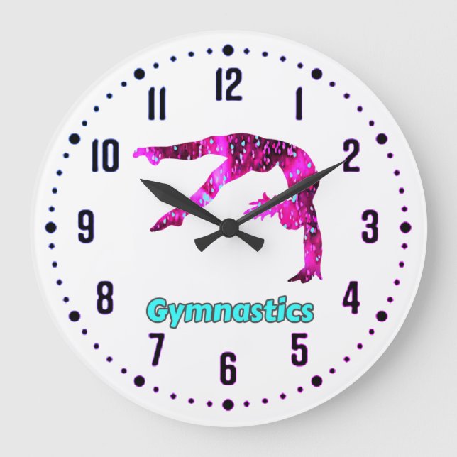 Gymnastics Girls Pink / Turquoise Handspring  Large Clock (Front)