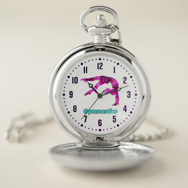 Gymnastics Girls Pink / Turquoise Handspring    Pocket Watch (Inside)