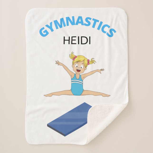 Gymnastics girls Sherpa blanket personalized. (Front)