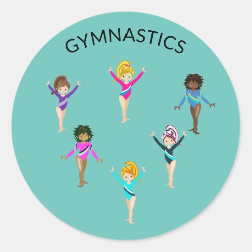 Gymnastics girls stickers with 6 gymnast